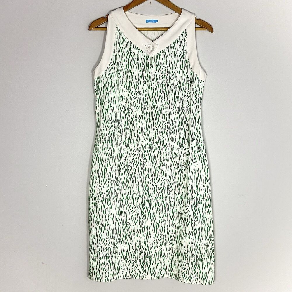 J McLaughlin Catalina Cloth Sleeveless Shift Dress Green White Preppy Size S